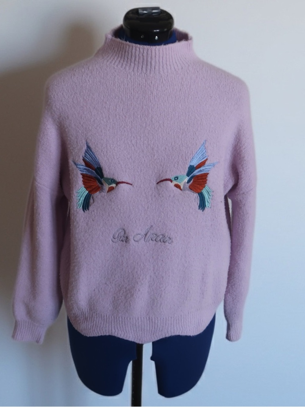 Lilac Embroidered Hummingbird Sweater